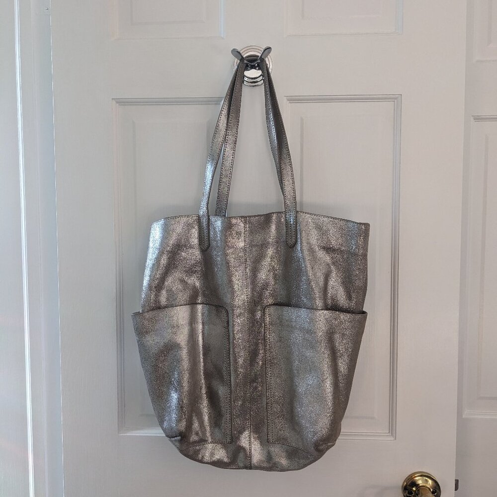 Silver suede shopper tote